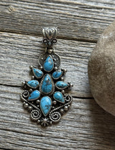 Load image into Gallery viewer, Navajo Native American Handmade Sterling Silver Turquoise Cluster Pendant Geneva