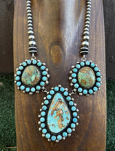 Load image into Gallery viewer, Navajo Sterling Silver Royston Turquoise Cluster Lariat Y Bead Necklace KY