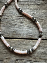 Load image into Gallery viewer, Southwestern Sterling Silver Pink Conch Bead Necklace. 18 Inch