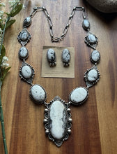 Load image into Gallery viewer, Navajo Sterling Silver White Buffalo Turquoise Lariat Necklace Set Mary Ellen