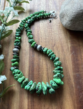 Load image into Gallery viewer, Sterling Silver Green Turquoise Nuggets W Pearls Bead Necklace. 18 Inch