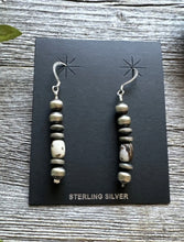 Load image into Gallery viewer, 925 Sterling Silver White Buffalo Turquoise 6mm Pearls Bead Earrings 2 Inch