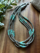Load image into Gallery viewer, Sterling Silver Multi Strand Turquoise Pearls Bead Necklace 20 Inch