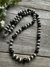 Load image into Gallery viewer, Southwestern Sterling Silver Black Onyx 10mm Pearls Bead Necklace. 26 Inch. Gift