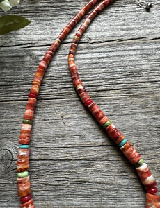 Sterling Silver Graduated Multi Stone Spiny Oyster Heishi Bead Necklace 18 inch