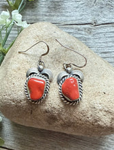 Load image into Gallery viewer, Navajo Native American Sterling Silver Red Coral Nuggets Earrings. Gift. 1.5”