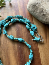 Load image into Gallery viewer, Sterling Silver Blue Turquoise Nuggets W Pearls Bead Necklace. 24 inch