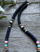 Load image into Gallery viewer, Sterling Silver Lapis Multi Stone Bead Necklace. 18 inch. Gift