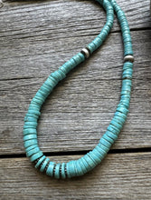 Load image into Gallery viewer, Sterling Silver Graduated Heishi Turquoise Bead Necklace. 18 inch