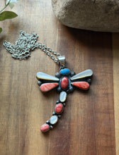 Load image into Gallery viewer, Navajo Sterling Silver Multi Stone Turquoise Spiny Oyster Dragonfly Pendant T