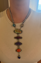 Load image into Gallery viewer, Navajo sterling silver multistone lariat necklace RY