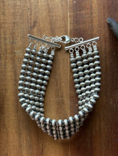 Load image into Gallery viewer, Multi Strand Sterling Silver 5mm Pearls Bead Bracelet. 7 Inch. Gift