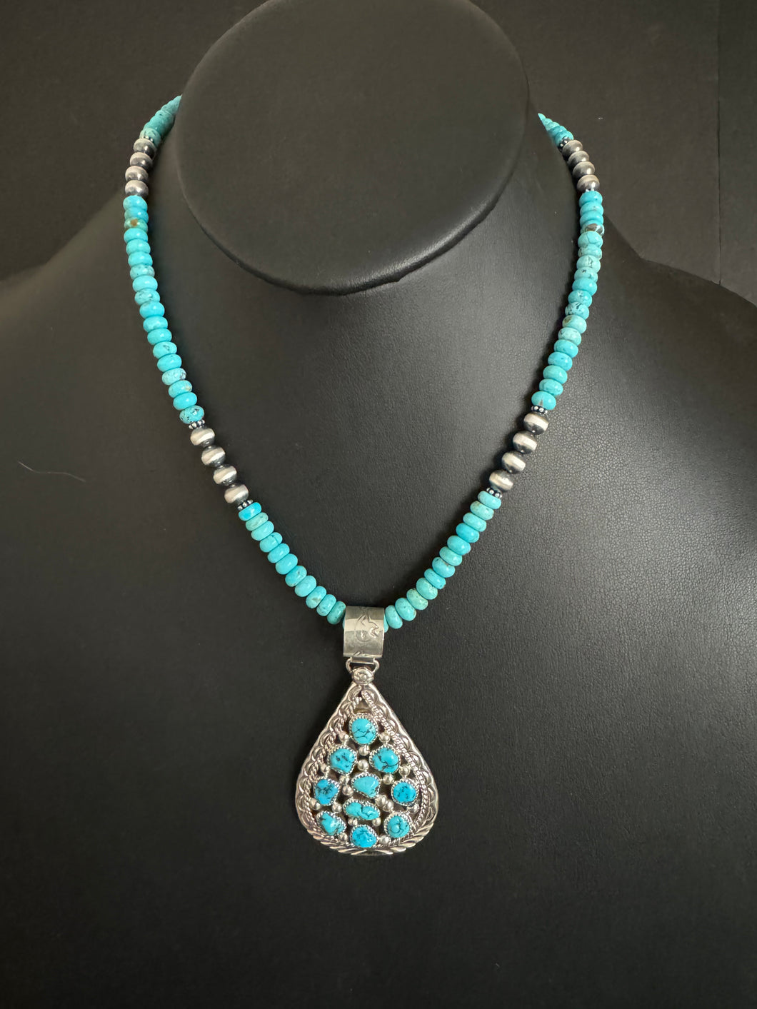 Navajo sterling silver turquoise necklace pendant