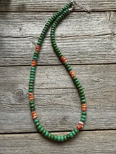 Load image into Gallery viewer, Sterling Silver Green Turquoise Orange Spiny Oyster Bead Necklace. 18 inch