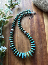 Load image into Gallery viewer, Sterling Silver Graduated Green Turquoise Rondelle Bead Necklace. 18 inch