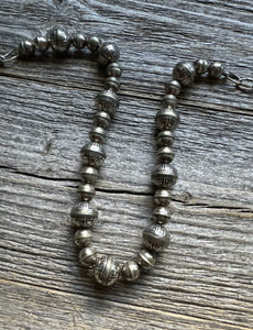 Native American Navajo Sterling Silver Turquoise Pearls Bead Necklace L By Joe