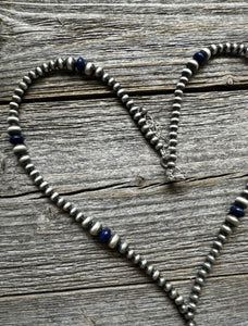 Sterling Silver Lapis W Pearls Bead Lariat Y Necklace. 26 inch
