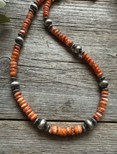 Load image into Gallery viewer, Sterling Silver Orange Spiny Oyster W Pearls Bead Necklace 18 inch