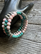 Load image into Gallery viewer, Sterling Silver Pink Conch Turquoise Pearls Wrap Spiral Bead Bracelet
