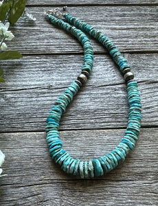 Southwestern Sterling Silver Blue Turquoise Bead Necklace. 18 inch