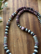 Load image into Gallery viewer, Long Graduated Sterling Silver Purple Spiny Oyster Pearls Bead Necklace 32 Inch