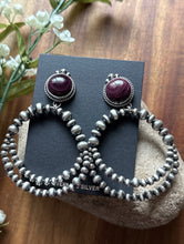Load image into Gallery viewer, Navajo Sterling Silver Purple Spiny Oyster Pearl Double Loop Earrings Etta E