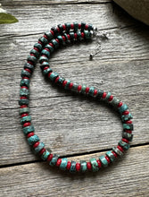 Load image into Gallery viewer, Sterling Silver Heishi Turquoise Coral Bead Necklace. 18 inch