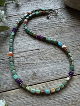 Load image into Gallery viewer, Sterling Silver Blue Green Turquoise Multi Stone Bead Necklace. 18 inch