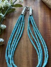 Load image into Gallery viewer, Sterling Silver Multi Strand Blue Turquoise Bead Choker Necklace. 16 inch. Gift