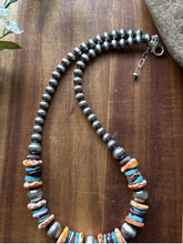 Load image into Gallery viewer, Sterling Silver Spiny Oyster Turquoise W Pearls Bead Necklace. 18 inch