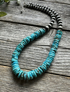 Sterling Silver Blue Turquoise W Pearls Bead Necklace. 18 inch