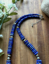 Load image into Gallery viewer, Sterling Silver Graduated Lapis Pearls Bead Necklace. 20 Inch. Gift