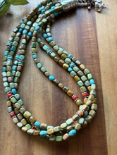 Load image into Gallery viewer, Sterling Silver Multi Strand Blue Green Turquoise Pearls Bead Necklace 22 Inch