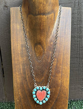 Load image into Gallery viewer, Navajo Sterling Silver Spiny Oyster Heart Turquoise Cluster Chain Necklace CY
