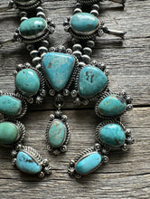 Load image into Gallery viewer, Navajo Sterling Silver Blue Turquoise Squash Blossom Pearls Necklace. K Yazzie