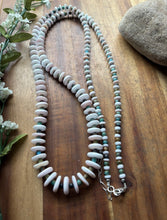 Load image into Gallery viewer, Long Sterling Silver Graduated Pink Conch Turquoise Bead Necklace. 42 inch