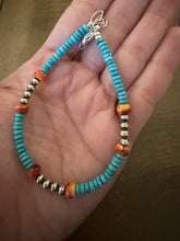 Load image into Gallery viewer, Sterling silver turquoise anklet 9 to 11 inches