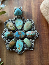Load image into Gallery viewer, Navajo Sterling Silver Blue Green Royston Turquoise Cluster Handmade Pendant CY