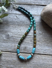 Load image into Gallery viewer, Sterling Silver Blue Green Turquoise Pearls Bead Necklace 18 inch Gift