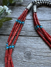 Load image into Gallery viewer, Natural Coral Sleeping Beauty Turquoise Sterling Silver MultiStrand BeadNecklace