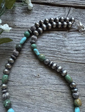 Load image into Gallery viewer, Sterling Silver Blue Green Turquoise W Pearls Round Bead Necklace 18 inch Gift