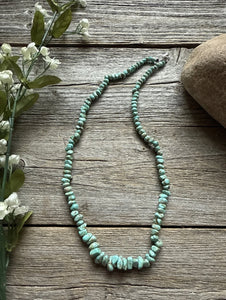 Sterling Silver Number 8 Turquoise Nuggets Bead Necklace Strand. 18 inch