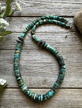 Load image into Gallery viewer, Southwestern 925 Sterling Silver Turquoise Heishi Bead Necklace 24 inch