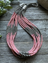 Load image into Gallery viewer, Sterling Silver Multi Strand Pink Coral W Pearls Bead Necklace 24 Inch