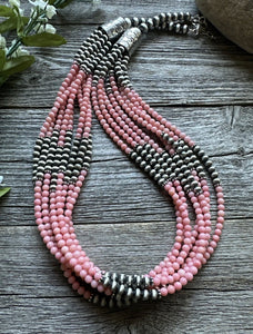 Sterling Silver Multi Strand Pink Coral W Pearls Bead Necklace 24 Inch