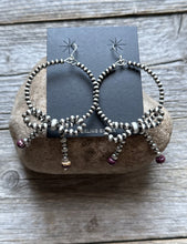 Load image into Gallery viewer, Sterling Silver Bow Purple Spiny Oyster Pearls Hoop Bead Earrings 3.5 Inch