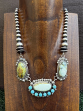 Load image into Gallery viewer, Navajo Sterling Silver Palomino Turquoise Chain Lariat Necklace Cuff Set KY