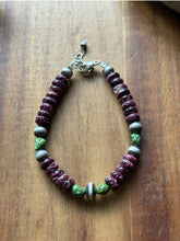 Load image into Gallery viewer, Purple Spiny Oyster Sonoran Gold Turquoise Sterling Silver Pearls Bead Bracelet