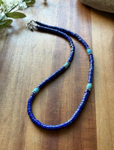 Load image into Gallery viewer, Sterling Silver Heishi Lapis Turquoise Bead Necklace. 18 inch. Gift