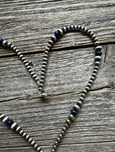 Sterling Silver Lapis W Pearls Bead Lariat Y Necklace. 26 inch